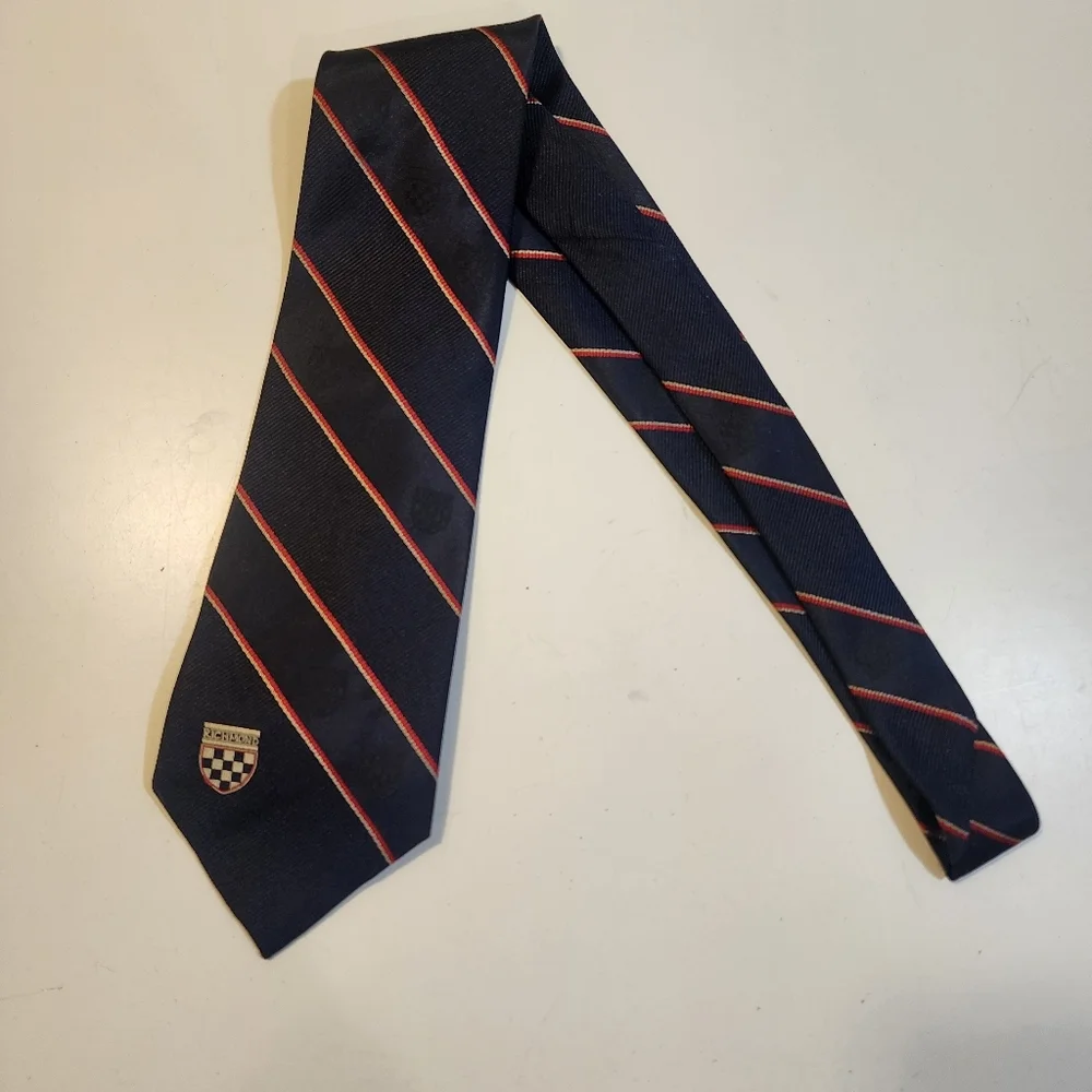 THE RAH RAH Collection Navy Blue Striped Silk  Tie with Richmond Accents